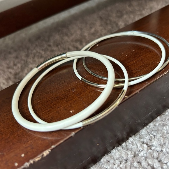 Boho White Gold Tone Bangle Bracelet Set Retro Bohemian - Picture 2 of 6